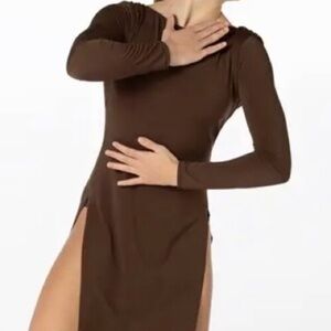 Elegant Brown Long Sleeve Dress